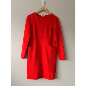 Boden Orange Crew Neck Long Sleeve Sheath Dress Pockets US 2R